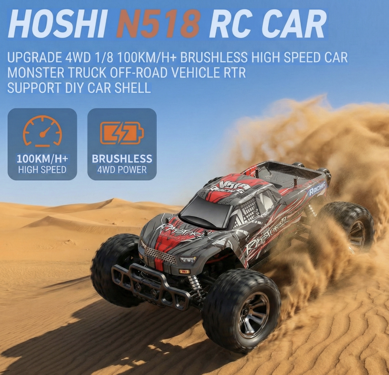 MSHOSHI N518 1/8 Brushless RC  - Rc Hobby Grade Monster Truck บทวิจารณ์และราคา